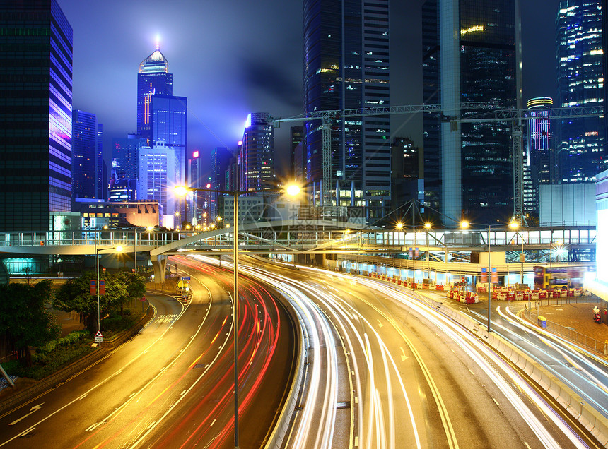 香港繁忙交通红绿灯运动天空踪迹夜景灯光建筑轨迹速度城市图片