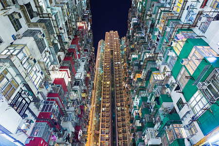 香港人口过于拥挤的建筑住宅楼高清图片素材