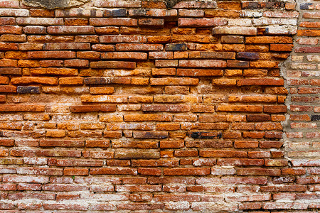 红色的古老砖墙建筑水泥红砖裂缝细节长方形废墟建筑学高清图片
