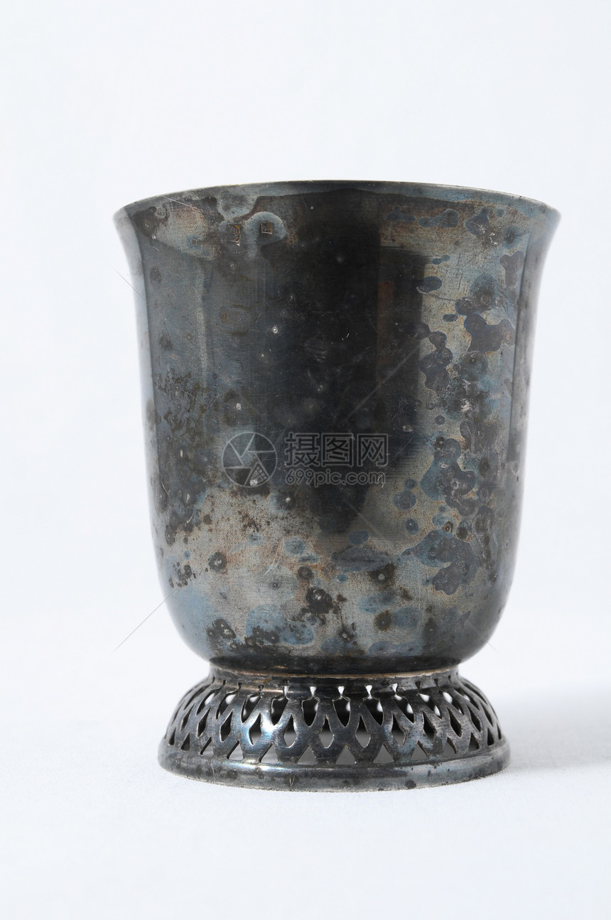 由Siver制成的古老玻璃镀银眼镜金属传统杯子圣杯高脚杯饮料图片