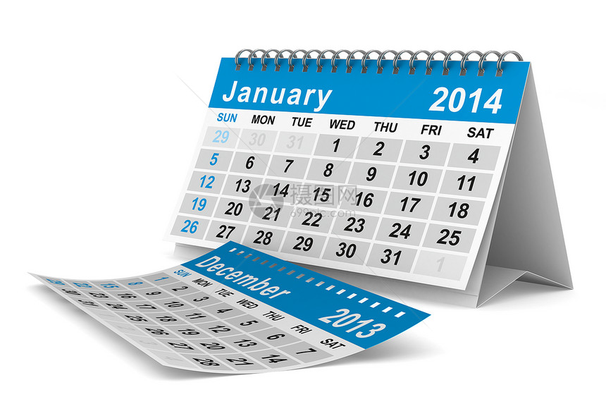 2014年日历 2014年1月商业组织插图蓝色备忘录笔记公告床单活页夹依恋图片