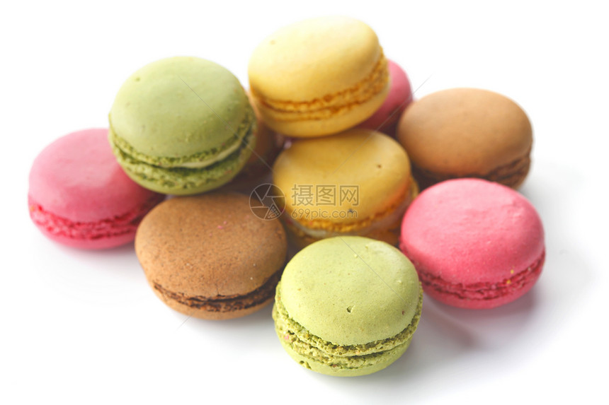 色彩多彩的马卡龙食物粉色白色甜点美食蛋糕奶油饼干糖果糕点图片