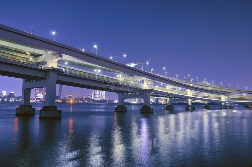 夜桥城市金属运输建筑学景观蓝色栅栏图片