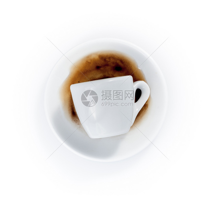 白色背景上孤立的空浓咖啡杯咖啡飞碟餐具杯子图片