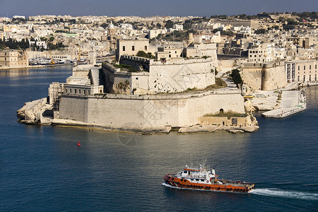 堡垒弯拖船圣安吉洛堡 - 大港 - 瓦莱塔 - 马耳他背景