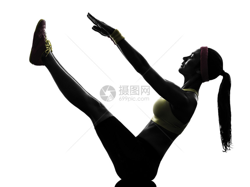 妇女行使健身锻炼功能的轮船姿势女性船位白色瑜伽女士阴影运动成年人有氧运动女孩图片