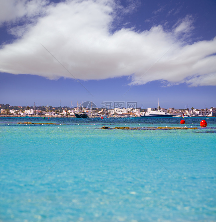 村和Formentera码头港口游艇海滩蓝色村庄场景旅游波浪假期地标图片