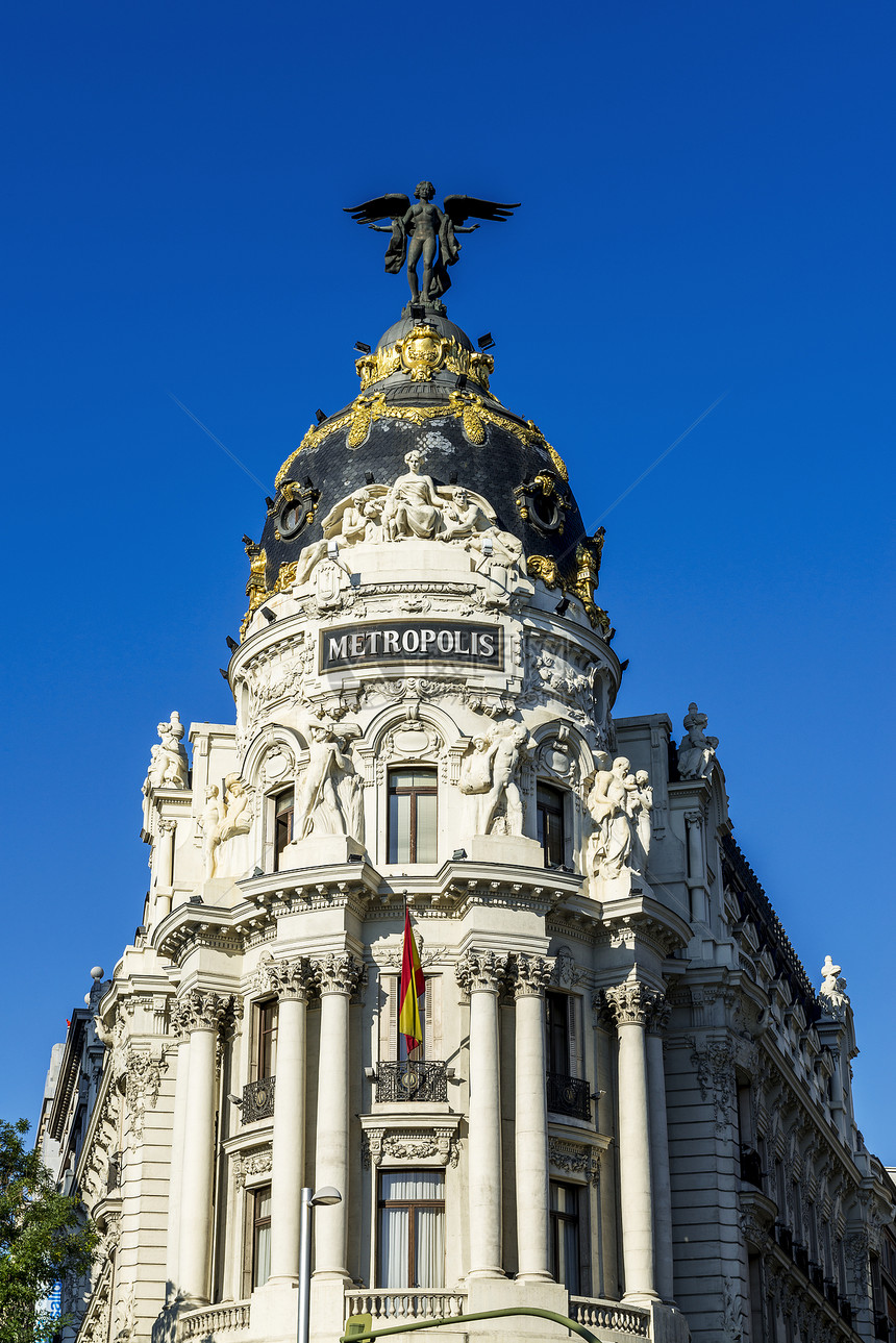 马德里大都会大楼历史圆顶旅游旅行国家日落建筑地标雕像首都图片