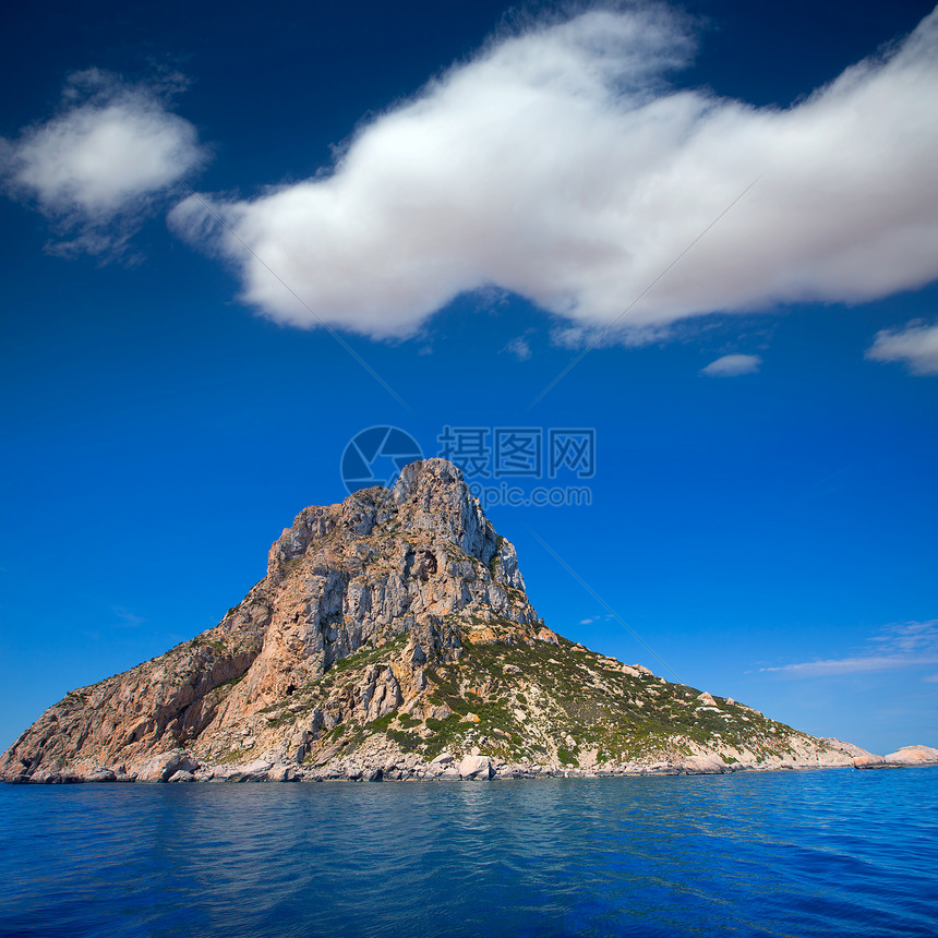 Es Vedra岛Ibiza从船上近视地标岩石假期海洋海岸旅游胰岛小岛太阳海滩图片