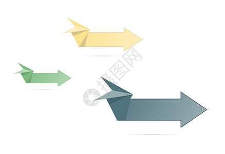 黄色折纸箭头折纸风格箭头营销插图推介会黄色小册子横幅绿色标签蓝色阴影设计图片