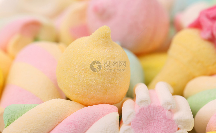不同颜色的棉花糖团体食物乐趣黄色童年小吃糖果垃圾粉色软糖图片