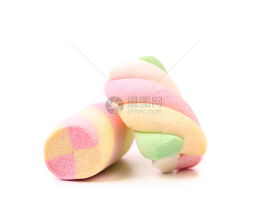 两个不同颜色的棉花糖 合起来正方形乐趣小吃食物黄色孩子团体绿色甜点蓝色图片