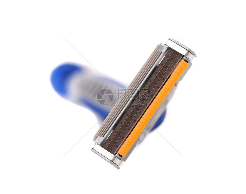 剃须刀的有效区域白色工具塑料刀刃润滑润滑剂洗手间工作室卫生蓝色图片