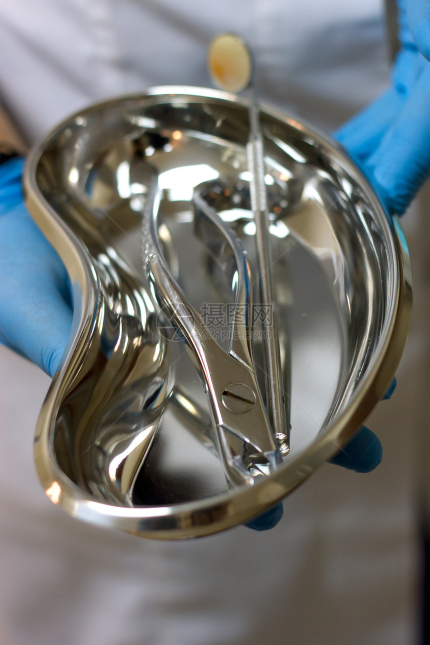 一套金属牙科牙医医疗设备工具药品配饰手术探险家乐器诊所医生治疗钳子探测图片