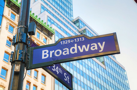 百老汇标志城市角落建筑蓝色市中心背景图片