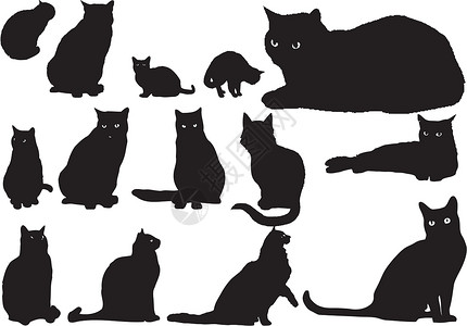 猫黑白十四只猫脚影设计图片