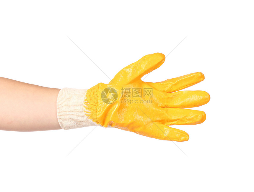 橡胶保护黄色手套预防职业工作棕榈花园工人安全工具手指衣服图片