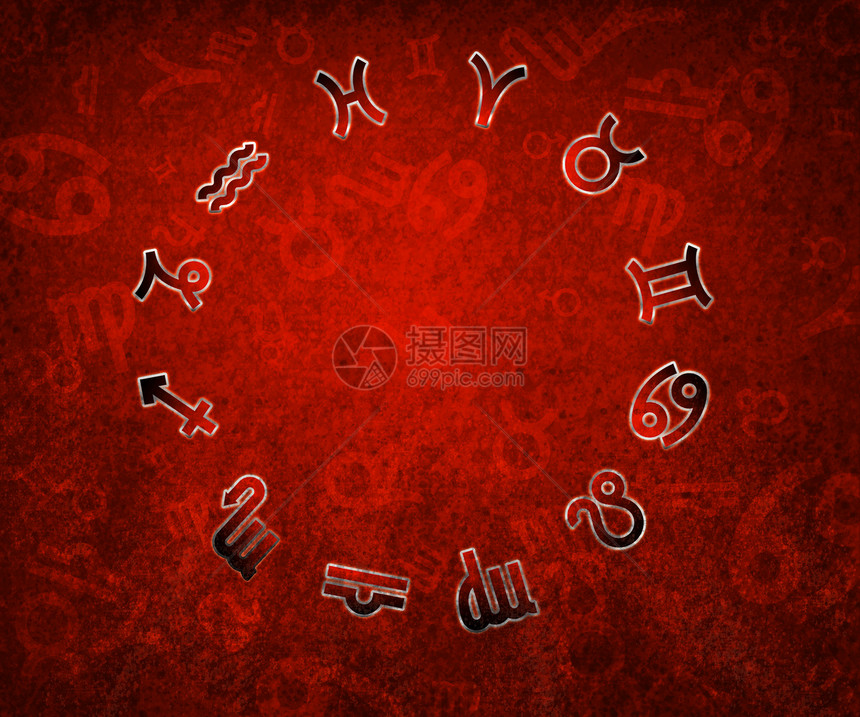Zodiac圆圈 红色的老鬼背角上有zodiac标志图片