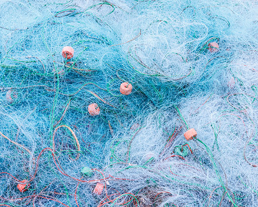 渔网和绳索拖网海洋网络尼龙纠纷浮标港口漂浮齿轮钓鱼背景图片
