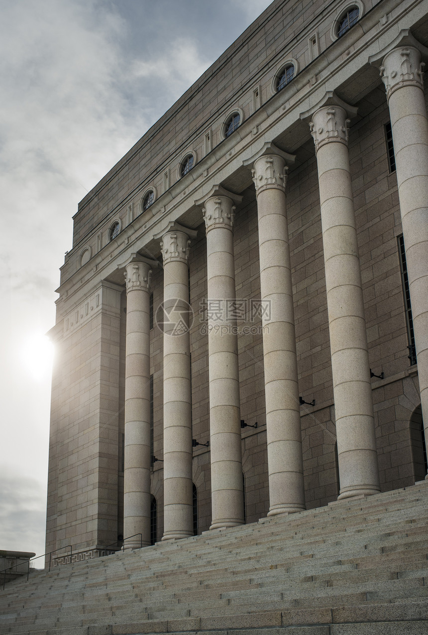 芬兰议会 众议院阳光楼梯柱子太阳耀斑政治建筑学法院建筑立法图片