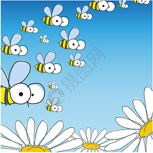 还有Bee Daisy 春季背景蓝色的高清图片素材