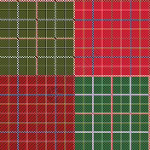 苏格兰风格四个不同的无缝对格模式帆布绘画制造业墙纸服装衣服装饰品纤维装饰羊毛插画