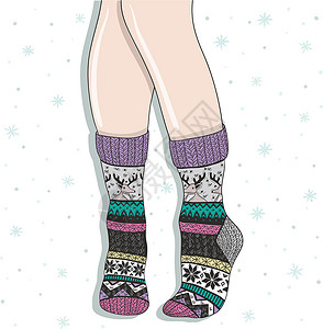 广鹿岛穿着羊毛袜的女人 冬天背景很好看插画