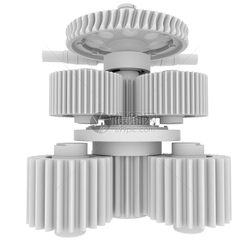 白轴 齿轮和轴承车轮机器团队牙齿工作艺术白色力量合作商业图片