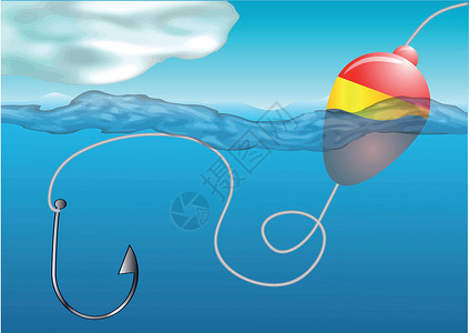 沙滩钓鱼鱼浮天空波纹软木海浪活动运动钓鱼爱好浮标插画