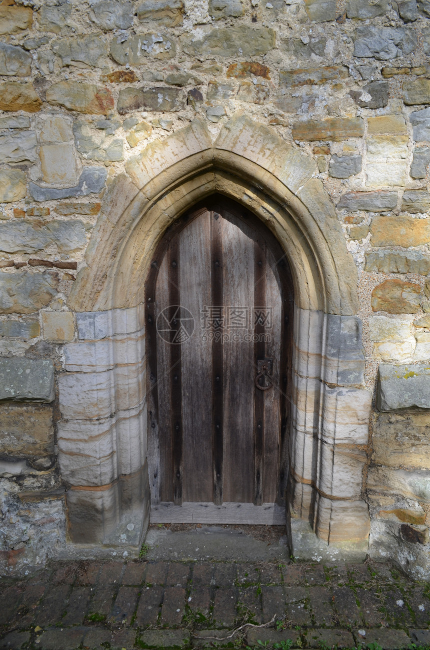 旧木门英语风化拱形建筑教会石头历史性入口木头图片