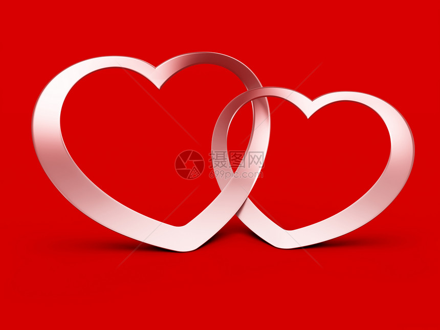 两颗红色的心白色玫瑰礼物金子金属关节忠诚背景插图热情图片