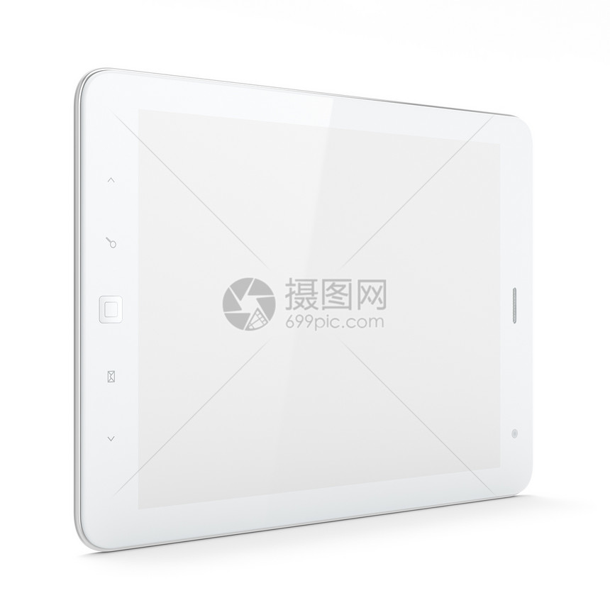 白色背景上的美丽的白白平板电脑展示屏幕短信工具通讯器电子技术笔记本触摸屏软垫图片