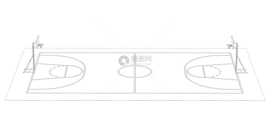 篮球场 电线框架插图圆圈竞技场技术蓝图篮子学校建筑操场沥青图片
