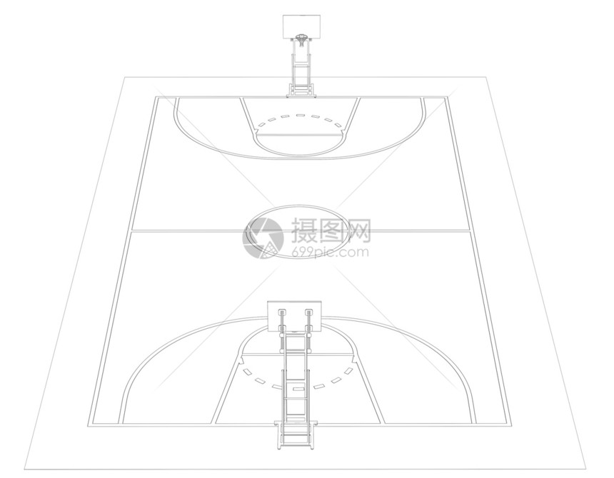 篮球场 电线框架插图娱乐木板竞技场运动沥青蓝图团队比赛法庭图片