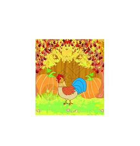 木质公鸡烛台木质树皮上的公鸡和叶子插画