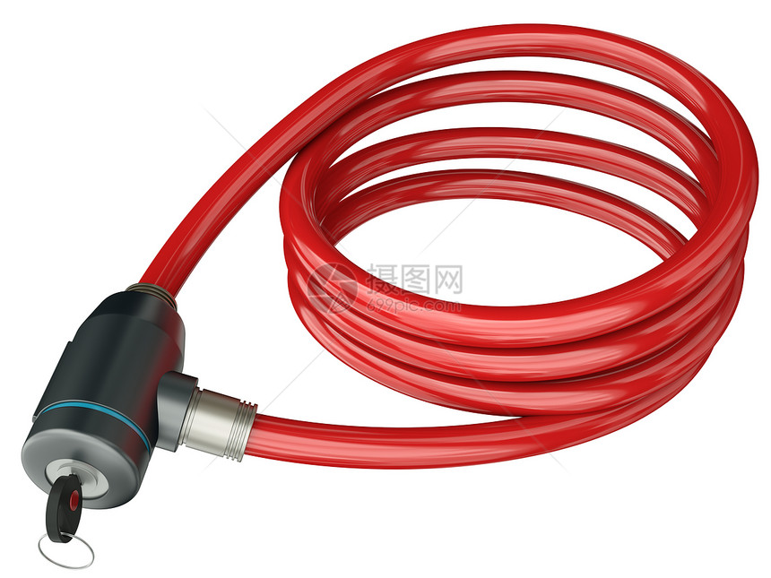 自行车锁安全线圈预防小偷电缆红色钥匙图片
