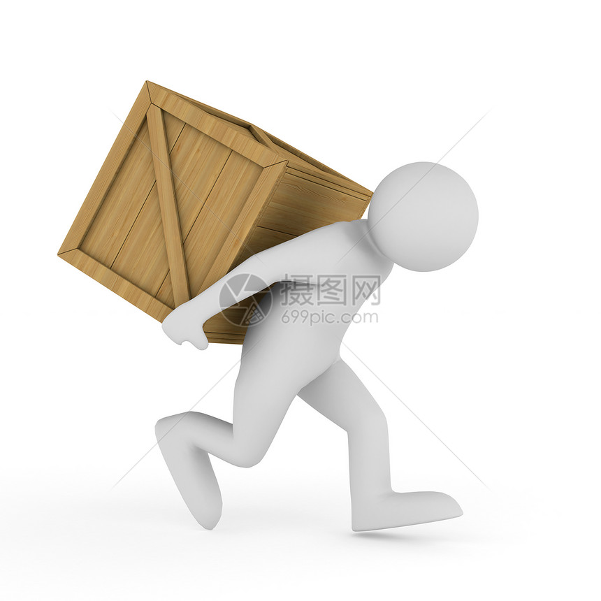 男人背背背背背背着盒子 孤立的 3D 图像服务仓库插图输送搬运工货物装载机搬迁商业托盘图片