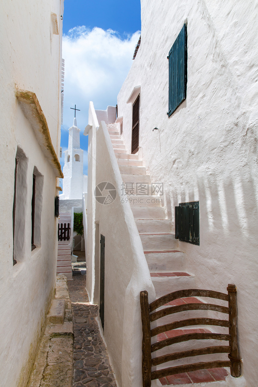 白人村庄Sant Lluis的比尼贝奎尔村晴天假期旅游海岸住宅房子城市石头粉饰村庄图片