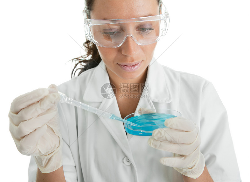 在实验室中进行测试成人护士混血液体工作盘子科学科学家女孩技术图片