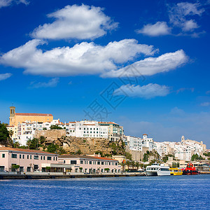 巴利阿里群岛Menorca的毛毛马洪港波浪港口场景旅行村庄城市海岸线太阳海岸支撑透明的高清图片素材