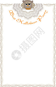 万圣节证书猫头鹰空白庆典框架漩涡状标题艺术绘画花丝派对背景图片