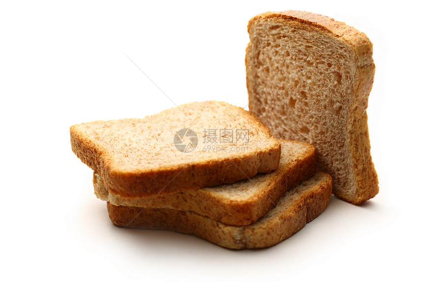 白背景上的面包切片种子粮食谷物烹饪玉米小吃午餐大块头小麦正方形图片