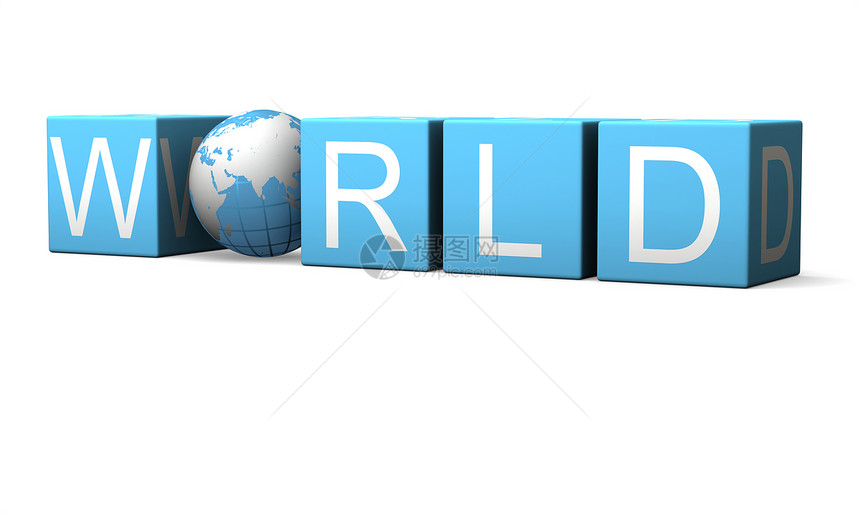 世界行星插图全球盒子立方体地球全球化白色全世界字母图片