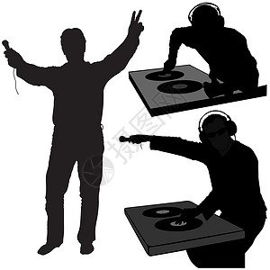 音乐剪影DJ 轮椅享受迪厅剪影打碟机光盘夜店幸福酒吧播音员男人插画