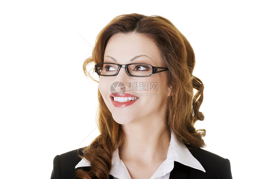 眼眼镜上有魅力的女商务人士的肖像商务肤色牙齿快乐女性青年女士女孩皮肤青少年图片