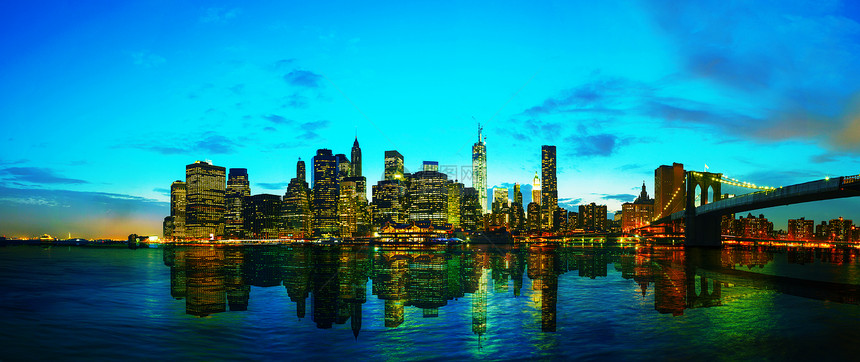 日落时纽约市市风景都市天际城市金融建筑市中心办公室建筑学景观商业图片
