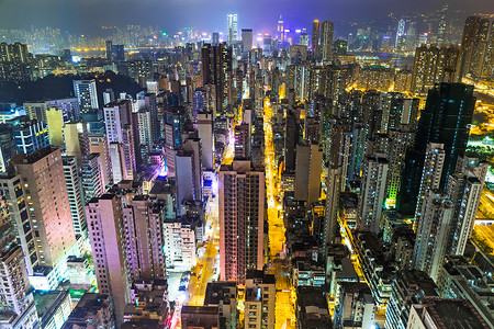 香港晚上的天线住房建筑房屋民众城市人口景观住宅市中心天际人口稠密高清图片素材