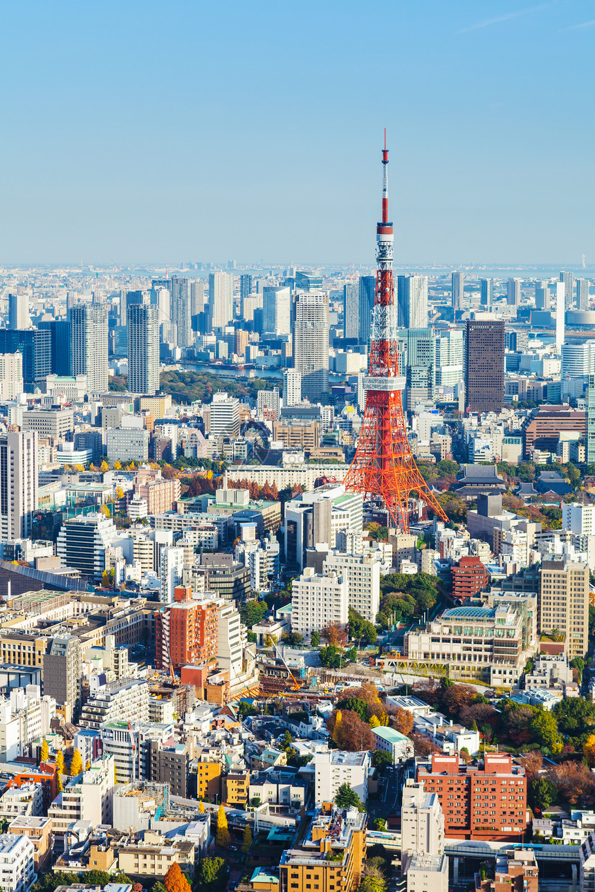 东京天际地标蓝色天空场景建筑城市景观鸟瞰图建筑学图片