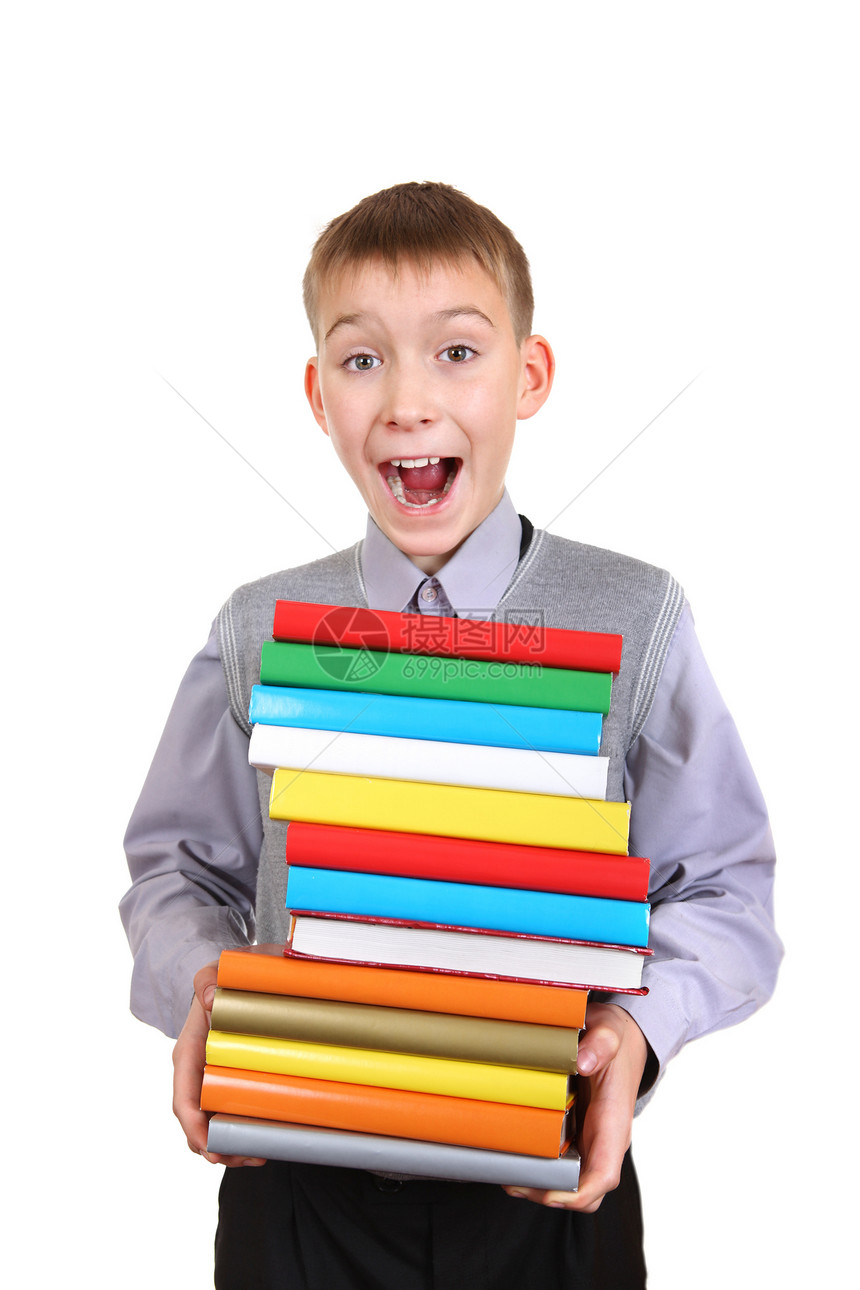 男孩拿书的比喻青少年图书教科书喜悦学生乐趣男性男生青年小伙子图片