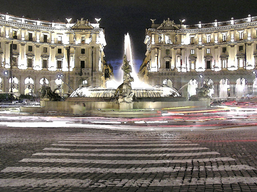 罗马  共和广场  晚上花园历史草图圆圈大力士石灰华纪念碑旅行英雄建筑学图片